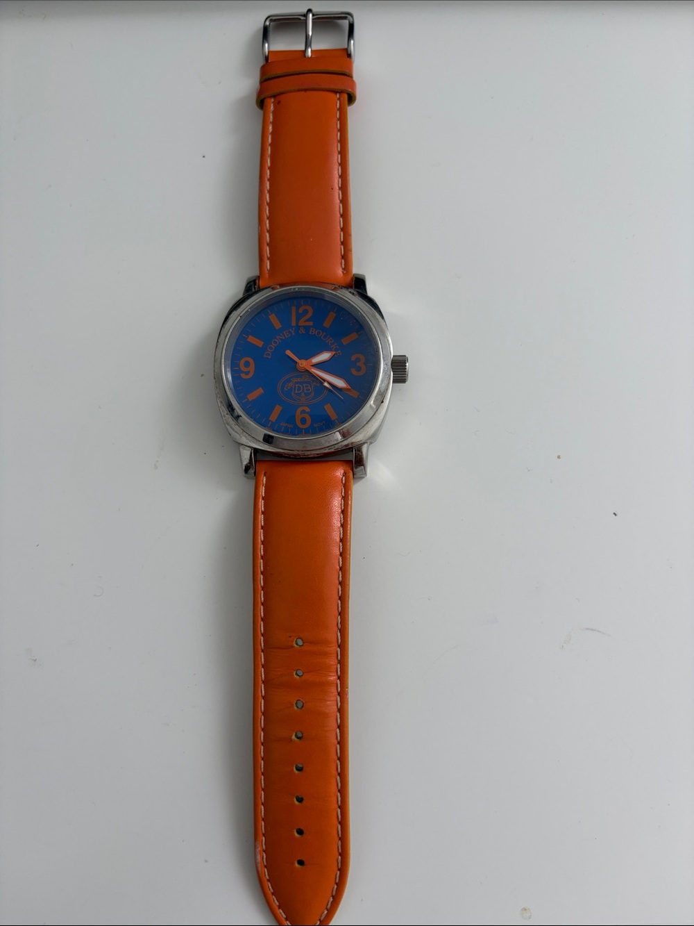 Dooney & Bourke Orange Leather Strap Watch with Blue Dial